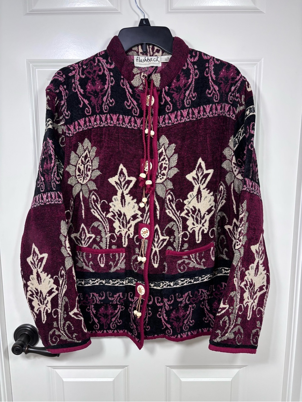 Vintage Flashback Tapestry Jacket Women’s 1X Burgundy Boho